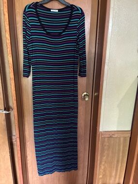 Calvin Klein Black, Teal & Purple Striped Maxi Dress XL